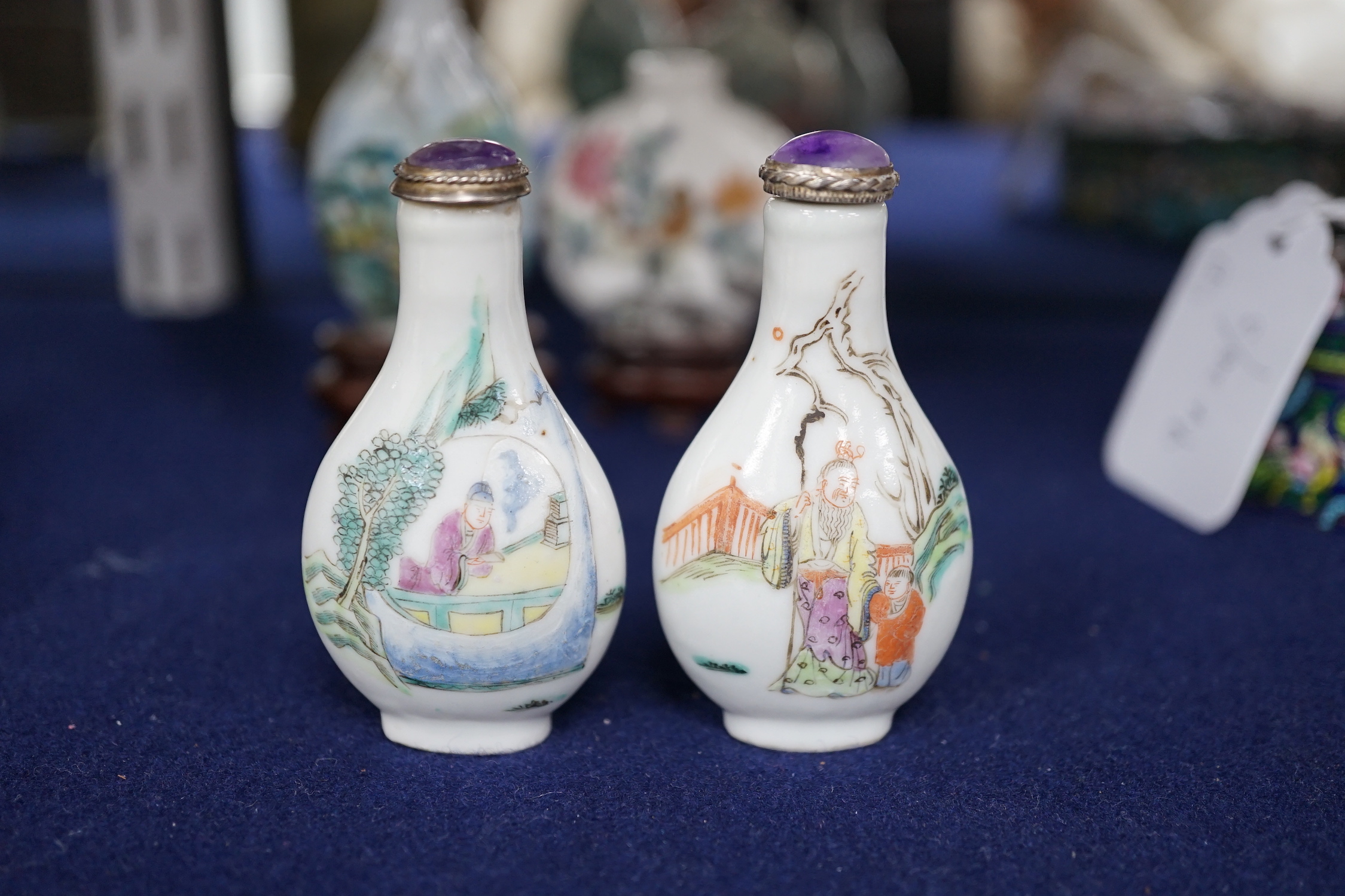 Four Chinese enamelled porcelain snuff bottles, Qing and later